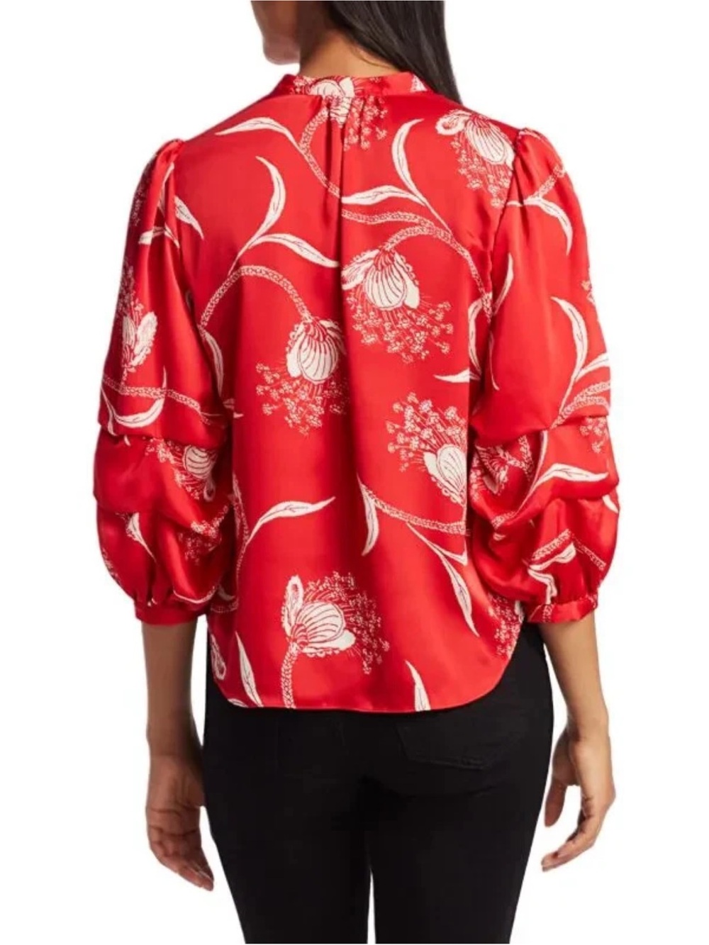 Joie Samyra Floral V-Neck Puff Sleeve Satin Blouse - Picture 4 of 10